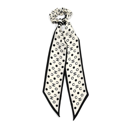 Chanel Silk CC Twilly Hair Tie Ivory Black 1 of 3