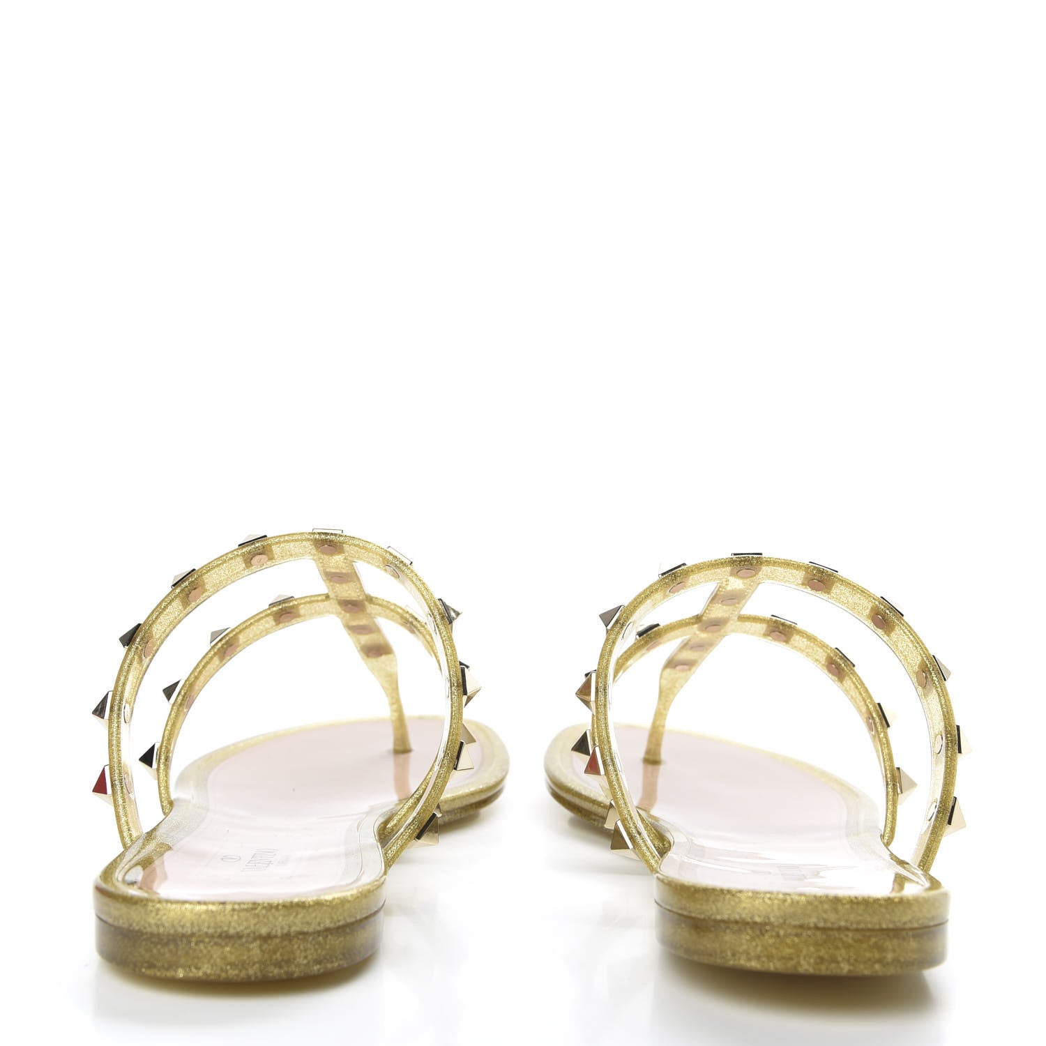 Valentino Garavani PVC Jelly Glitter Rockstud Caged Flat Thong Sandals 37 Oro 6 of 9