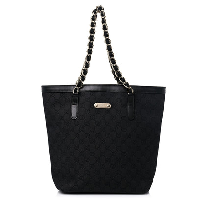 Gucci Denim Monogram Chain Bucket Tote Black 1 of 13
