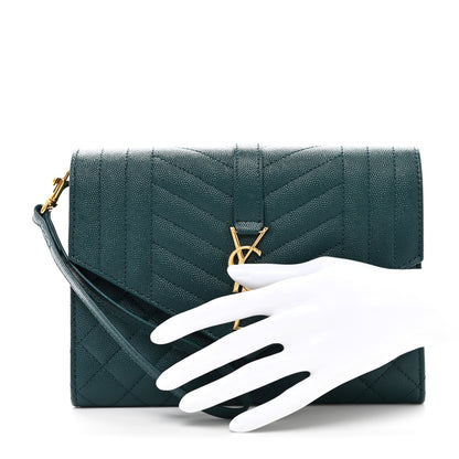 Saint Laurent Grain De Poudre Textured Mixed Matelasse Triquilt Monogram Clutch Sea Turquois 2 of 8