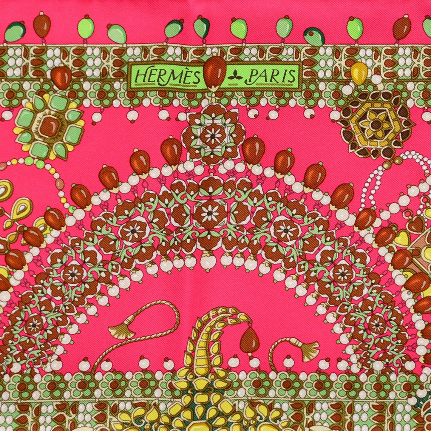 Silk Parures Des Maharajas Scarf 90 Rose Indien Kaki Chartreuse