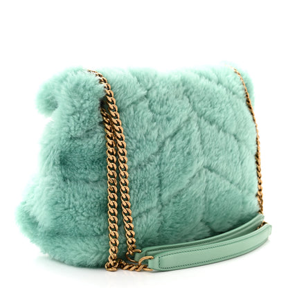 Saint Laurent Merino Shearling Lambskin Quilted Small Loulou Puffer Monogram Chain Satchel Iced Mint 3 of 10