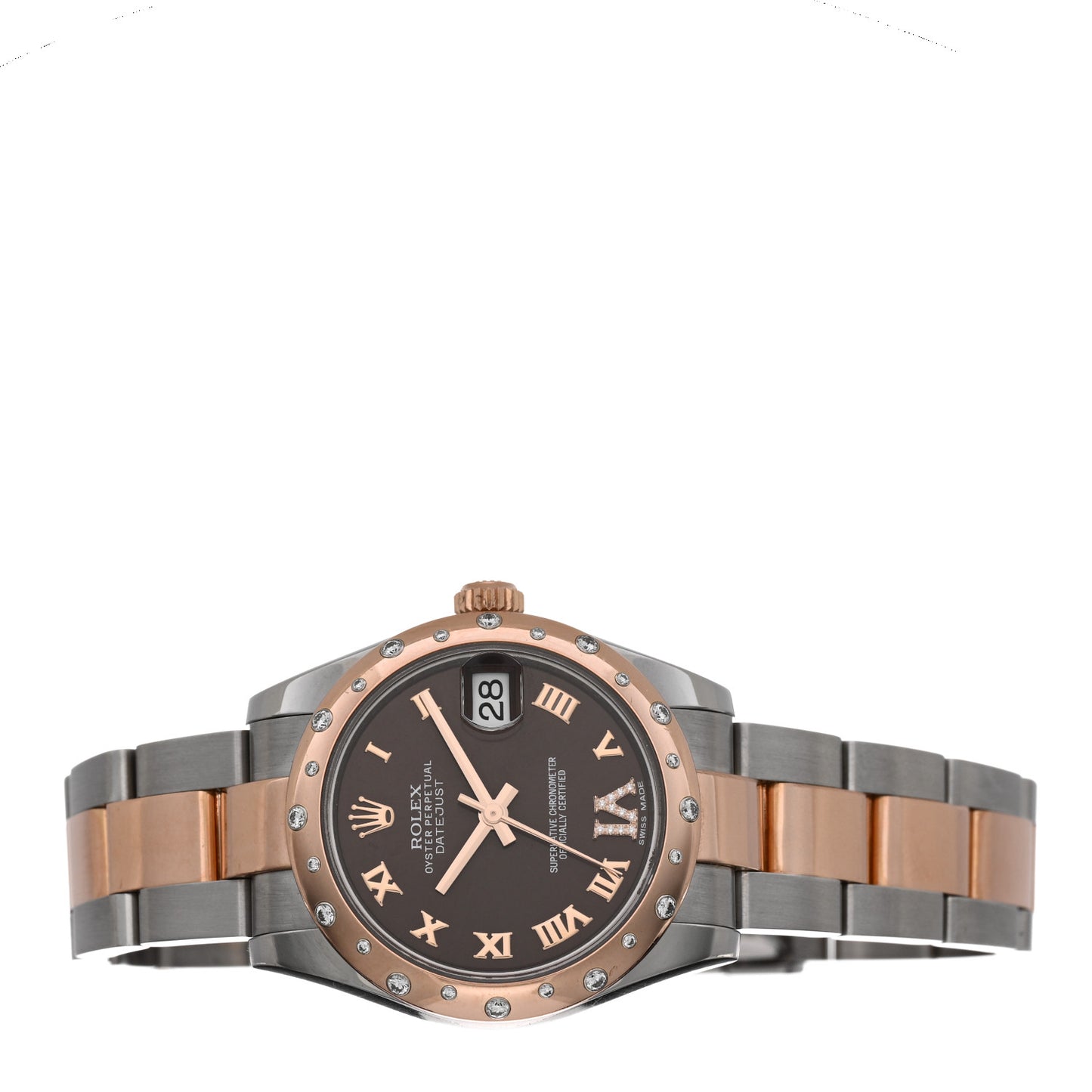 Stainless Steel 18K Everose Gold Diamond 31mm Oyster Perpetual Datejust Watch Chocolate Roman 178341