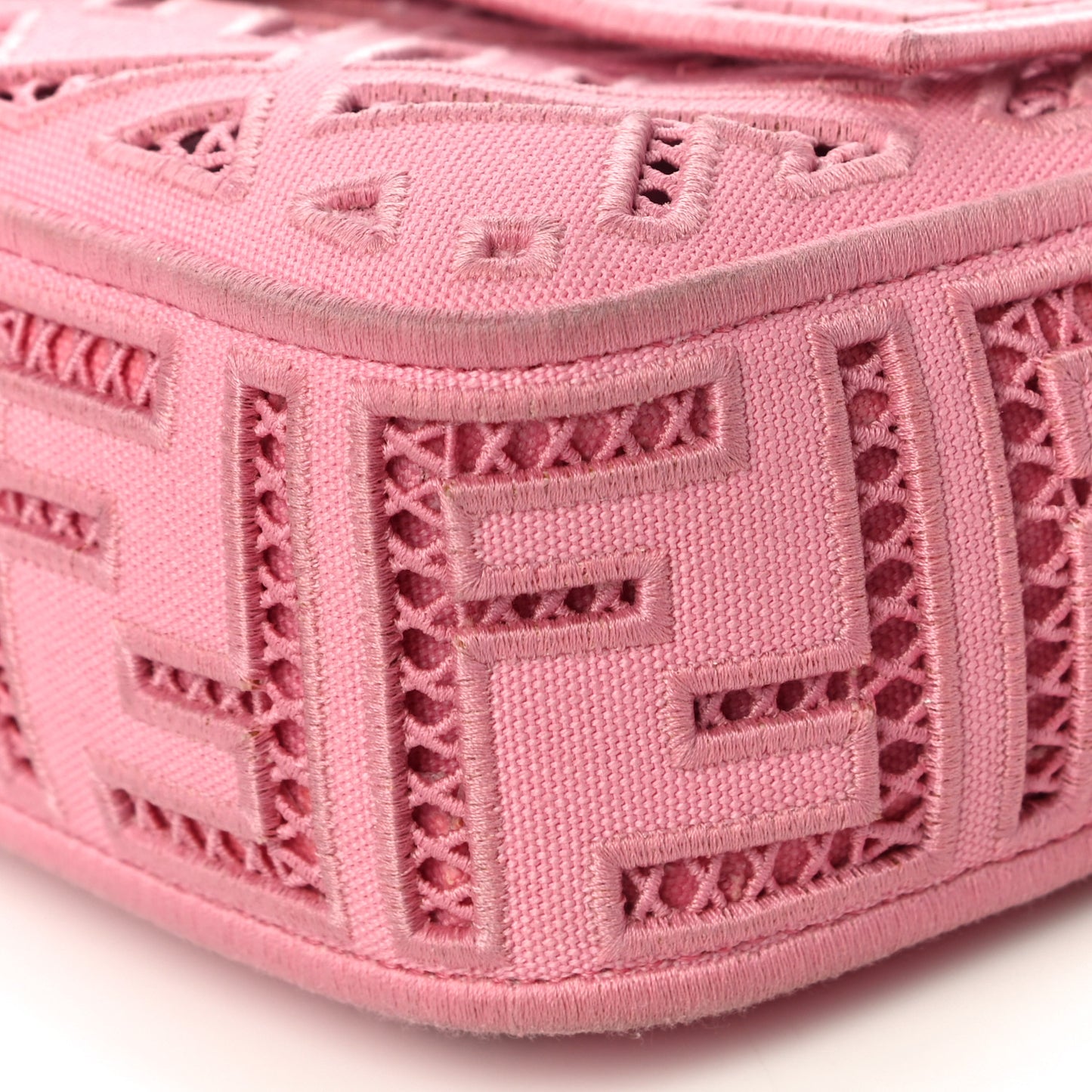 Canvas Cuoio Agata FF Ajour Embroidered Baguette Ciclamino Cuoio