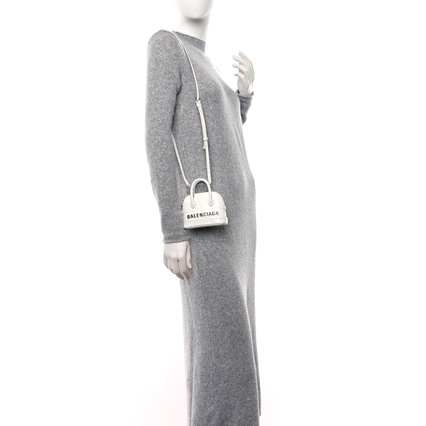 Calfskin Logo Crocodile Embossed Mini Ville Top Handle Bag White Black