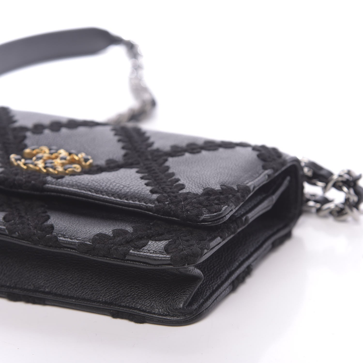 Chanel Calfskin Crochet 19 Wallet On Chain WOC Black 12 of 13