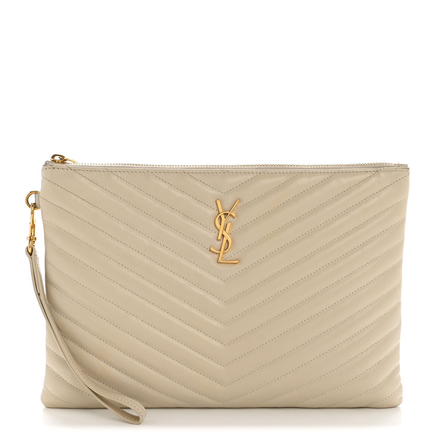 Saint Laurent Calfskin Matelasse Monogram Cassandre Tablet Pouch Crema Soft 1 of 10