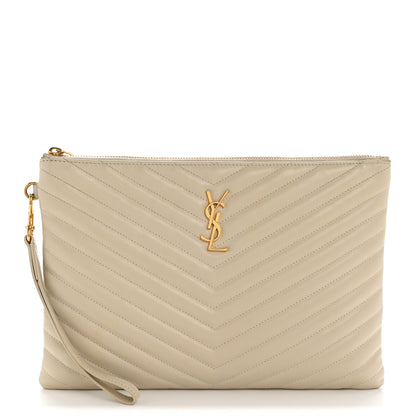Saint Laurent Calfskin Matelasse Monogram Cassandre Tablet Pouch Crema Soft 1 of 10