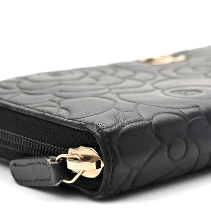 Chanel Lambskin Camellia Embossed Large Zip Around Gusset Wallet Black 10 of 11