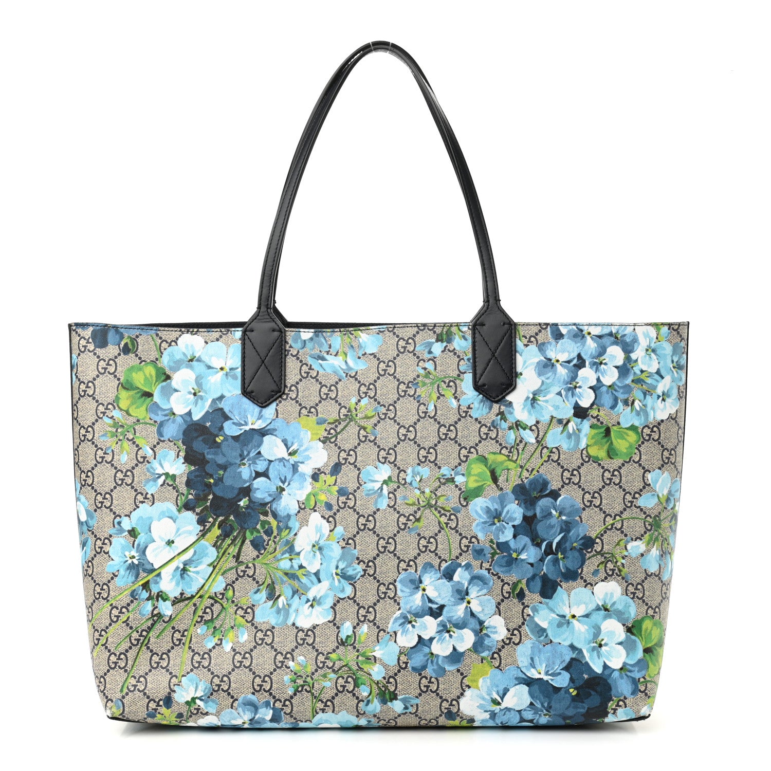 Gucci GG Supreme Monogram Blooms Medium Reversible Tote Beige Blue Navy 1 of 19