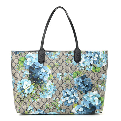 Gucci GG Supreme Monogram Blooms Medium Reversible Tote Beige Blue Navy 1 of 19