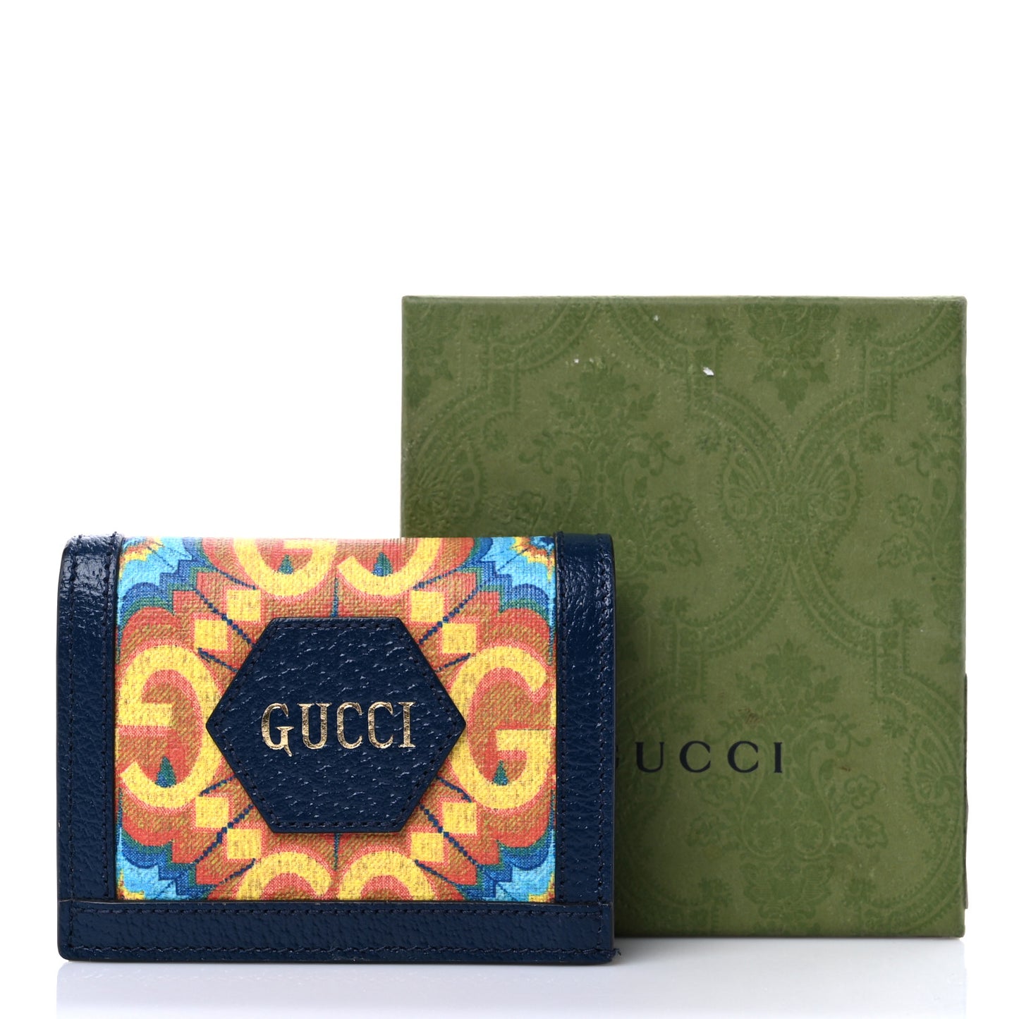 GG Supreme Kaleidoscope Calfskin Script Logo Gucci 100 Card Case Wallet Blue Orange Multicolor Blue Agata