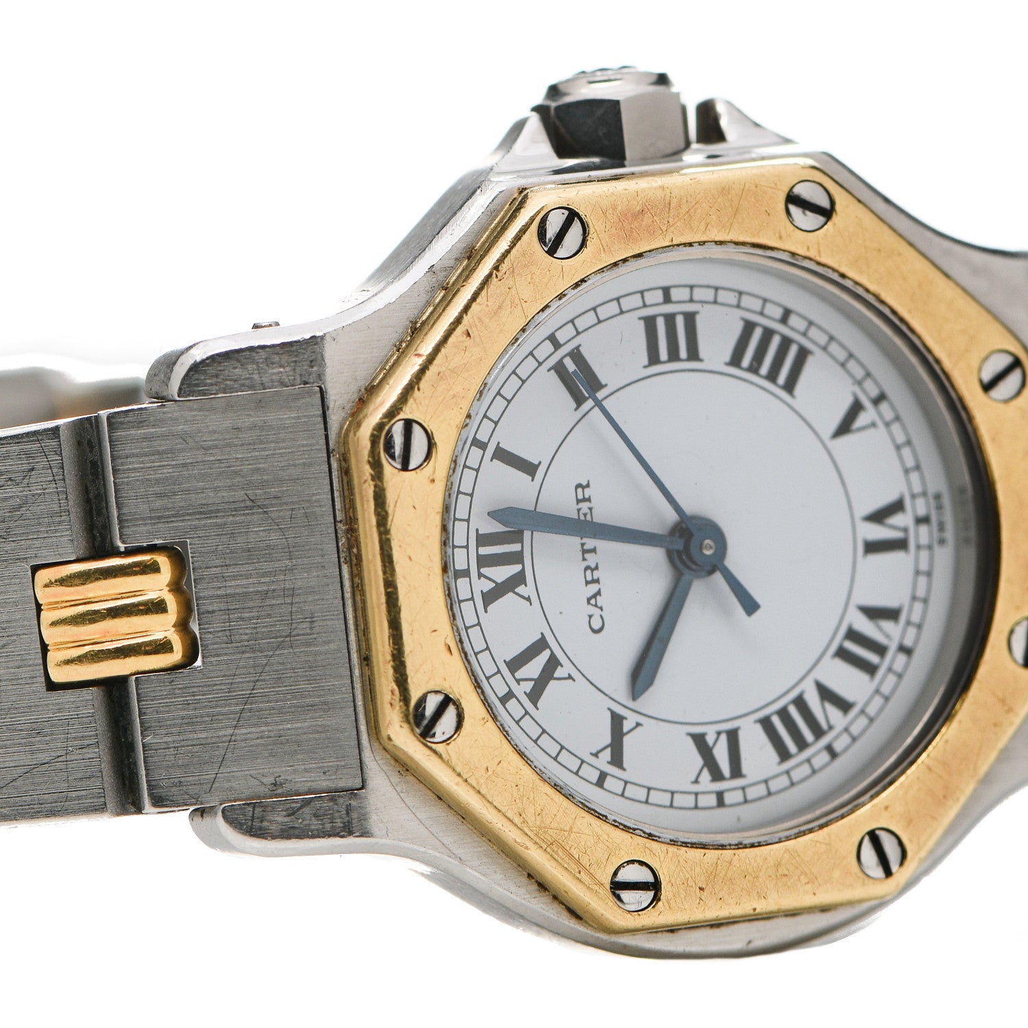 Cartier Stainless Steel 18K Yellow Gold 25mm Santos Octagon Automatic Watch 6 of 7