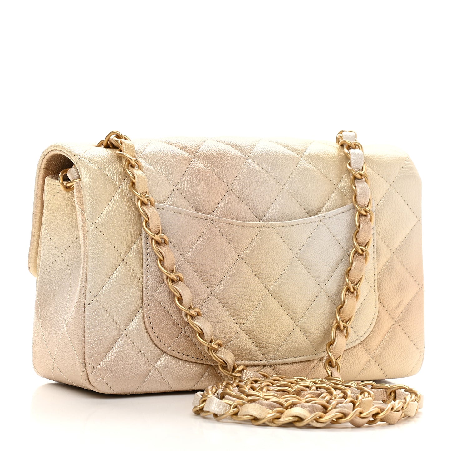 Metallic Goatskin Quilted Mini Rectangular Flap Gold