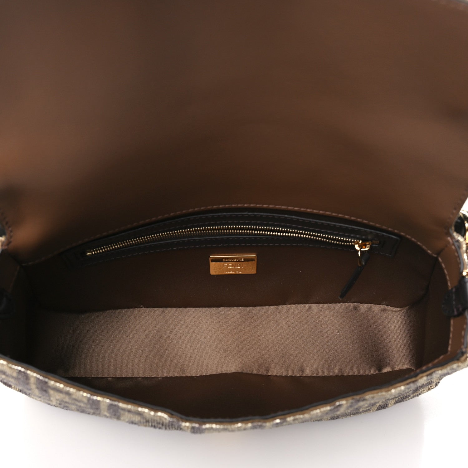 Fendi Vitello King Beaded Zucca Baguette Mogano Panna Ebano 5 of 9