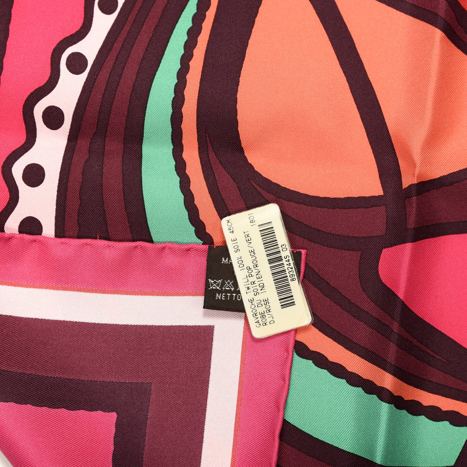 Hermes Silk Gavroche Robe Du Soir Pop DJ Scarf 45 Rose Indien Rouge Vert 5 of 5