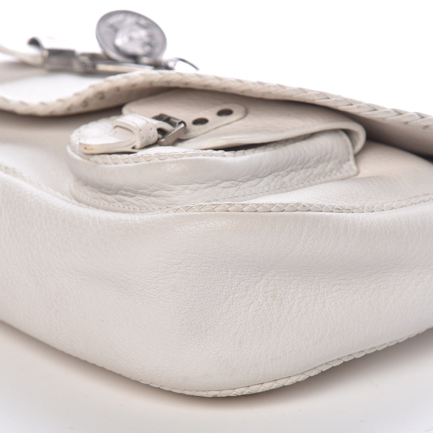 Calfskin Whipstitch Gaucho Double Saddle Bag White