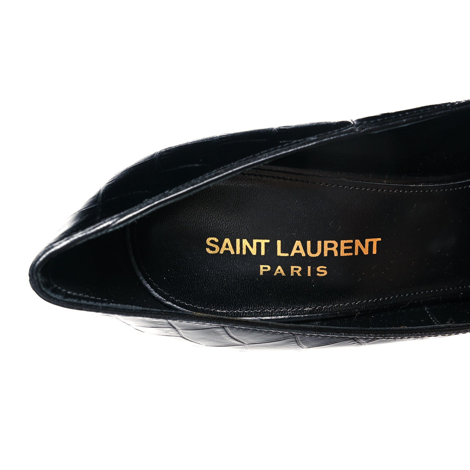 Saint Laurent Calfskin Crocodile Embossed Opyum 110 Pumps 38.5 Black 8 of 10