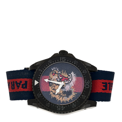 Gucci Stainless Steel Nylon 45mm Le Marche Des Merveilles Tiger Quartz Watch Navy 2 of 6