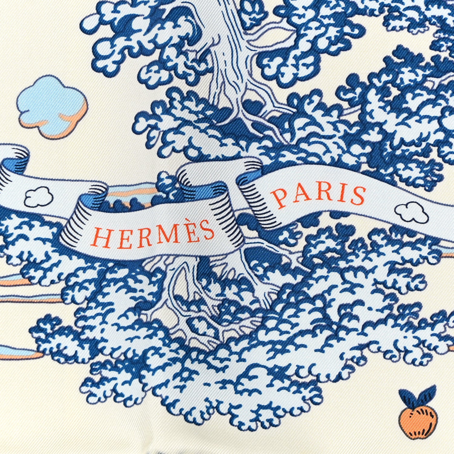 Hermes Silk Sur Mon Nuage Scarf 90 Creme Bleu Clair 2 of 4