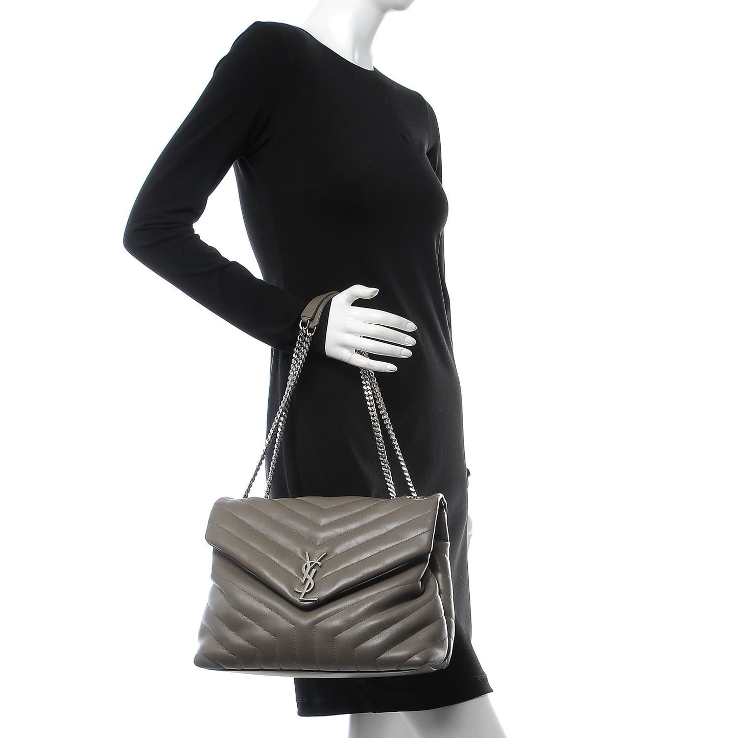 Calfskin Y Quilted Monogram Medium Loulou Chain Satchel Fog