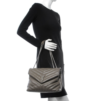 Saint Laurent Calfskin Y Quilted Monogram Medium Loulou Chain Satchel Fog 2 of 15