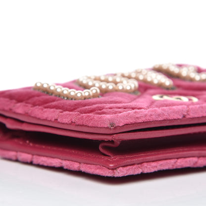 Gucci Velvet Matelasse Pearl Love Embroidered GG Marmont Card Case Wallet Light Raspberry Rose 8 of 9