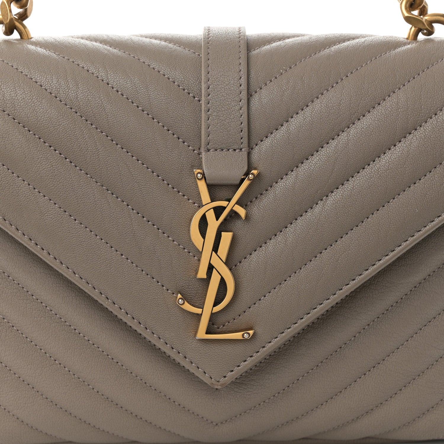 Saint Laurent Sheepskin Matelasse Chevron Monogram Medium College Bag Greyish Brown 10 of 14