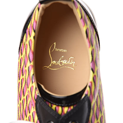 Christian Louboutin Patent Toile Womens Louis Junior Spikes Flat Sneakers 38 Version Jaune 6 of 11