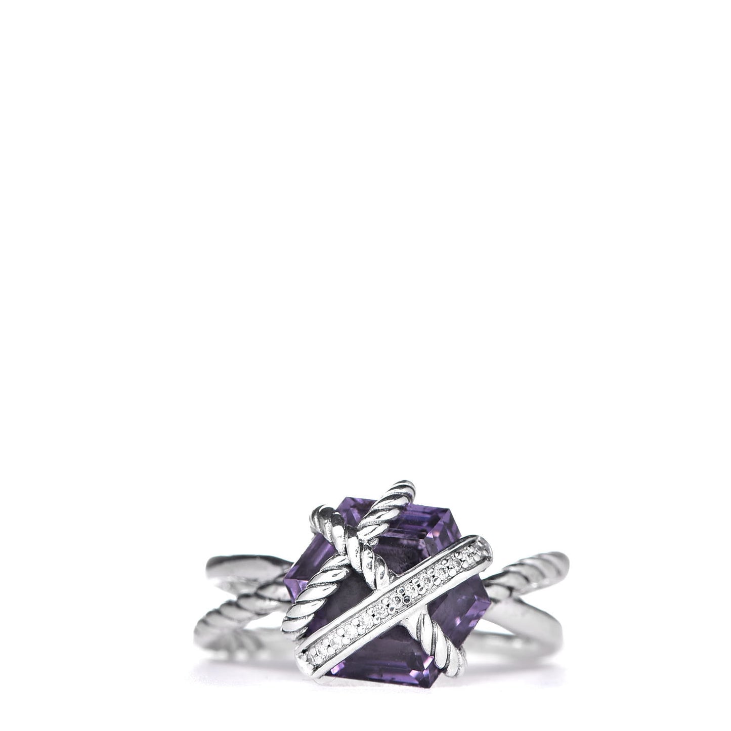 Sterling Silver Diamond Amethyst 10mm Cable Wrap Ring 55 7.25