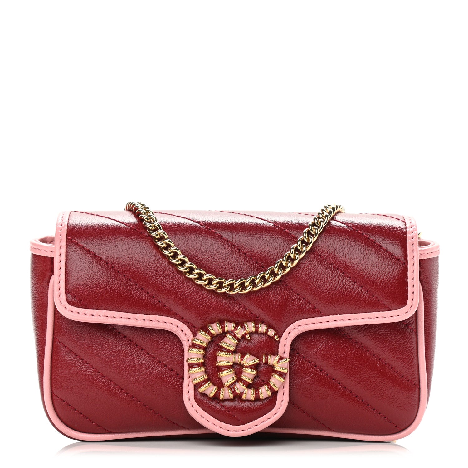 Gucci Azalea Calfskin Enamel Matelasse Diagonal Super Mini Torchon GG Marmont Shoulder Bag New Cherry Red Wild Rose 1 of 9