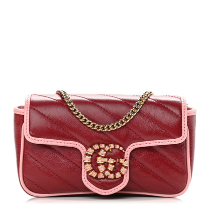 Gucci Azalea Calfskin Enamel Matelasse Diagonal Super Mini Torchon GG Marmont Shoulder Bag New Cherry Red Wild Rose 1 of 9