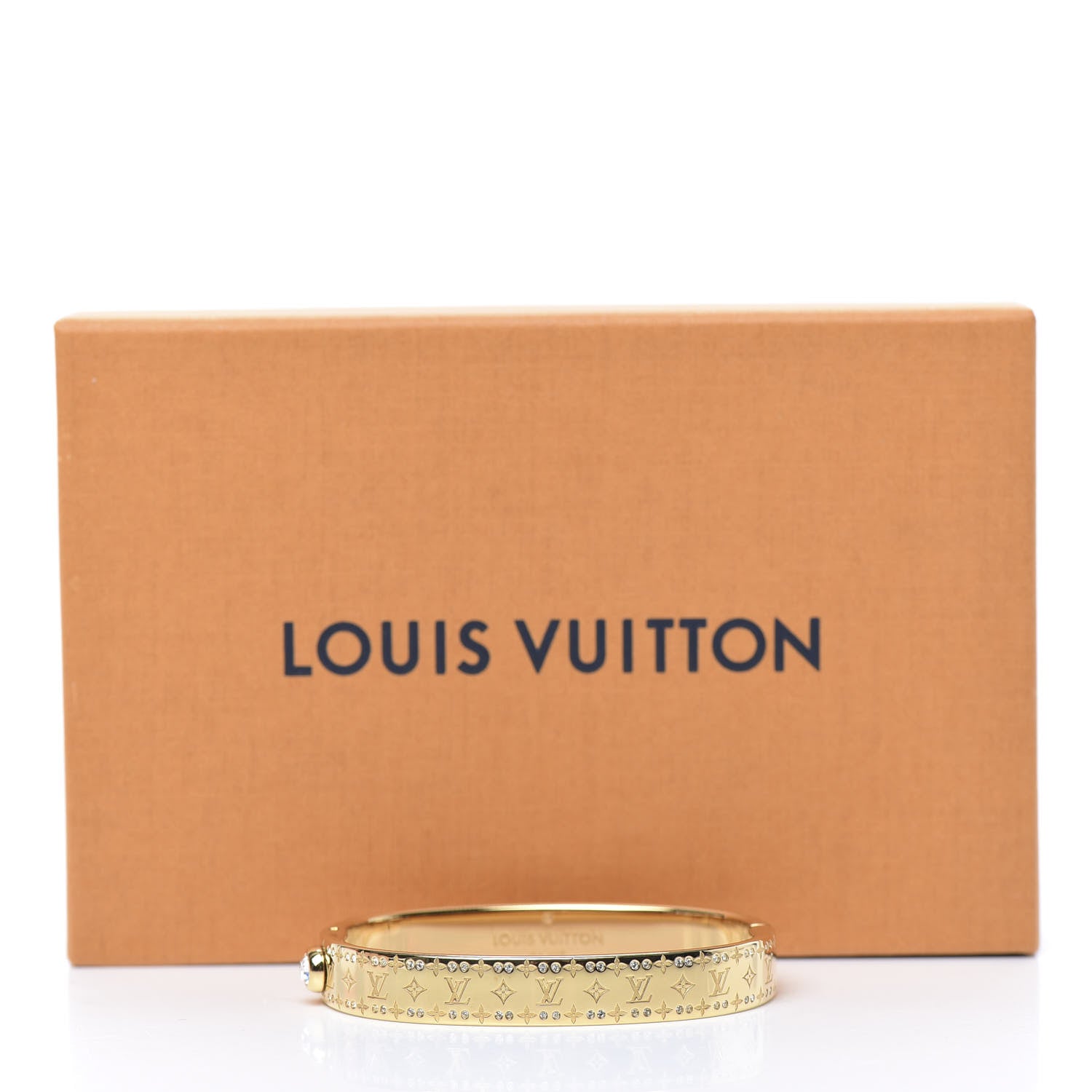 Louis Vuitton Brass Crystal Monogram Nanogram Strass Cuff S Gold 7 of 7