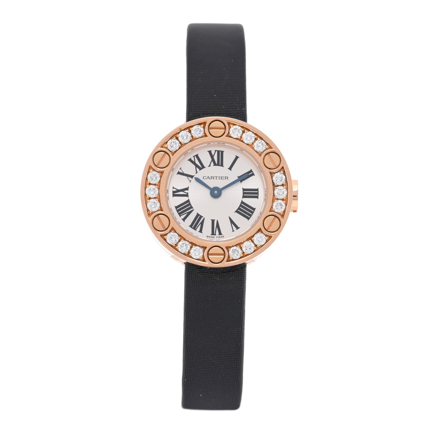 Cartier 18K Pink Gold Satin Diamond 23mm LOVE Quartz Watch Black 1 of 4