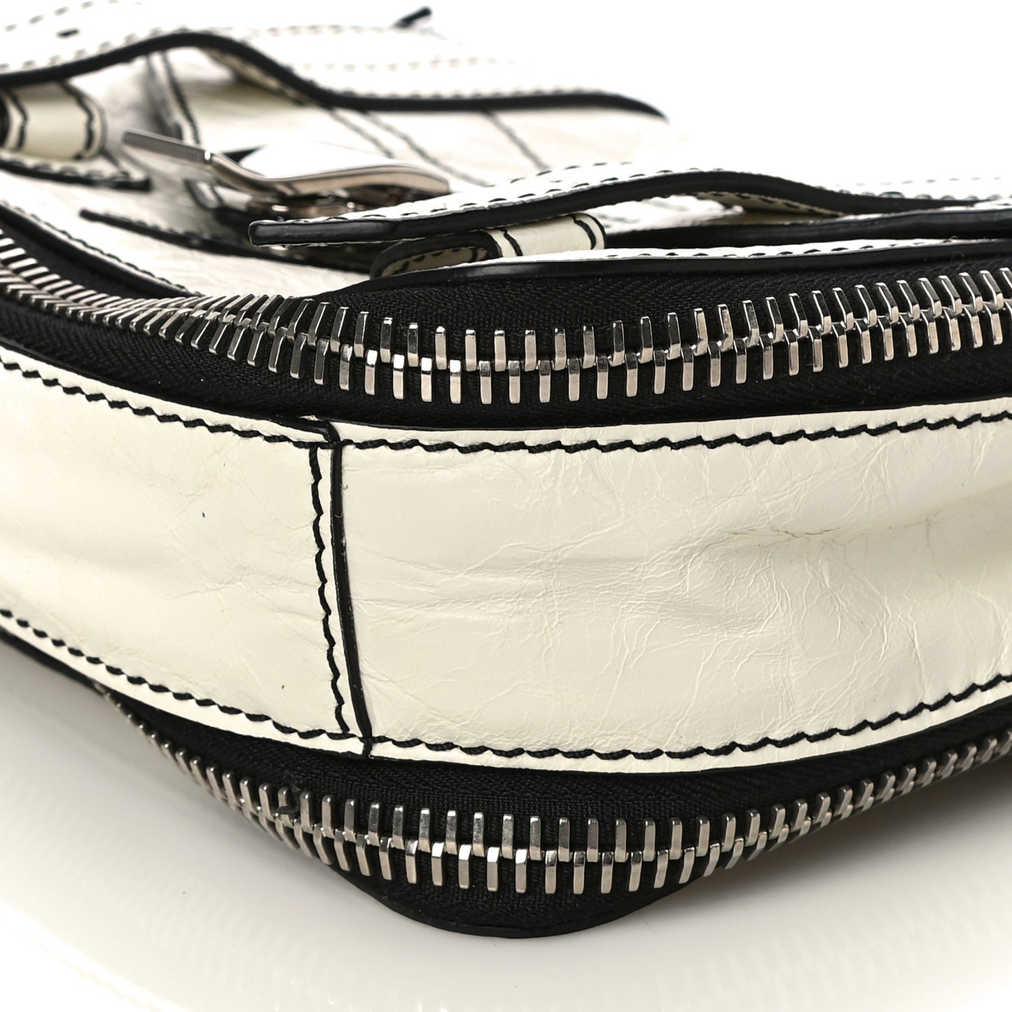 Crinkled Calfskin PS1 Mini Zip Crossbody White