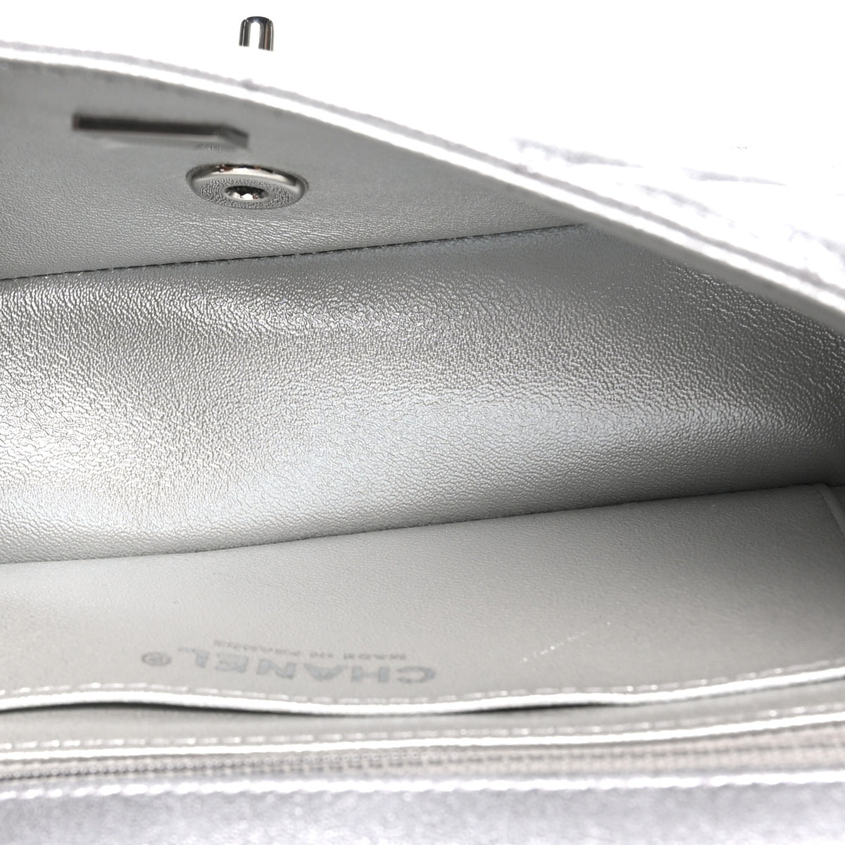Metallic Lambskin Quilted Mini Rectangular Flap Silver