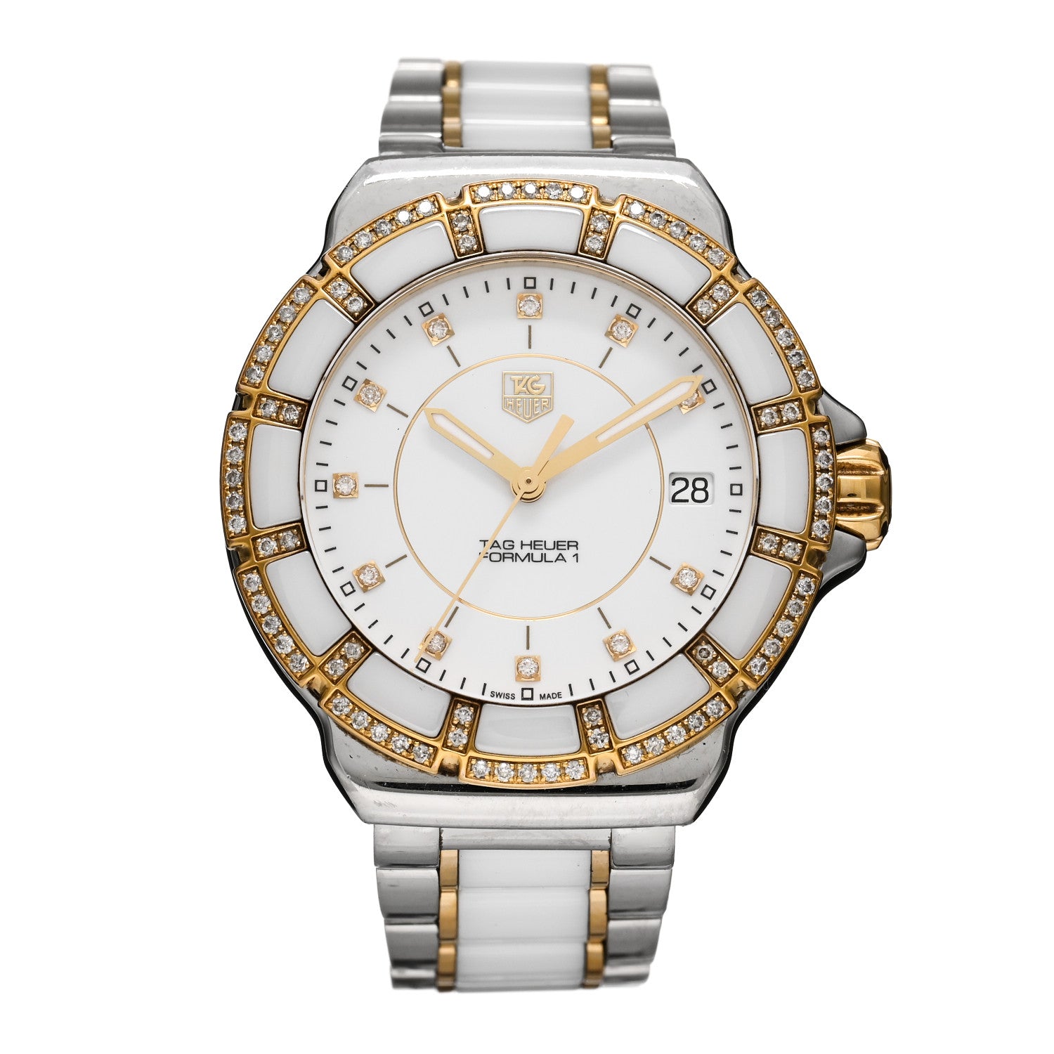 Tag Heuer Stainless Steel 18K Yellow Gold Ceramic Diamond 34mm Formula 1 Quartz Watch White WAH1221 1 of 5
