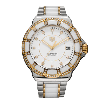 Tag Heuer Stainless Steel 18K Yellow Gold Ceramic Diamond 34mm Formula 1 Quartz Watch White WAH1221 1 of 5