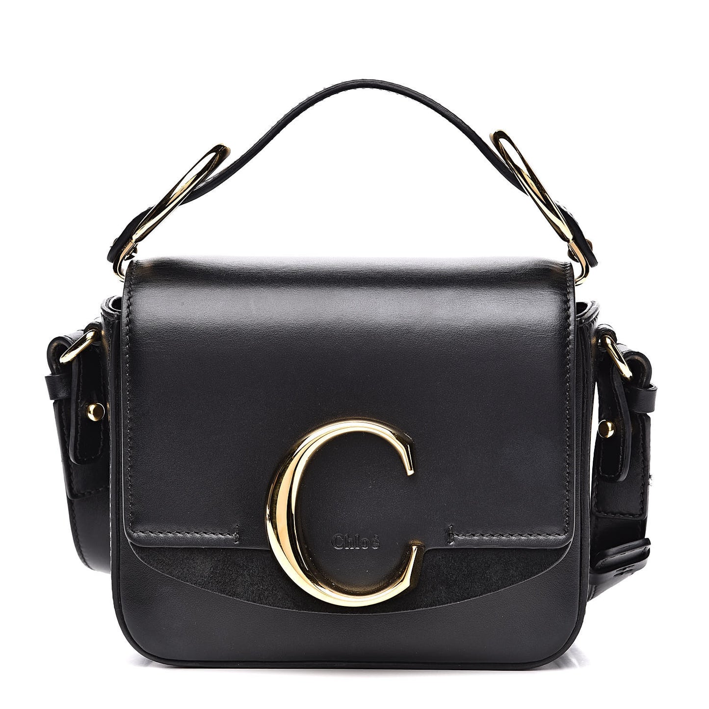 Shiny Calfskin Suede Mini C Double Carry Black