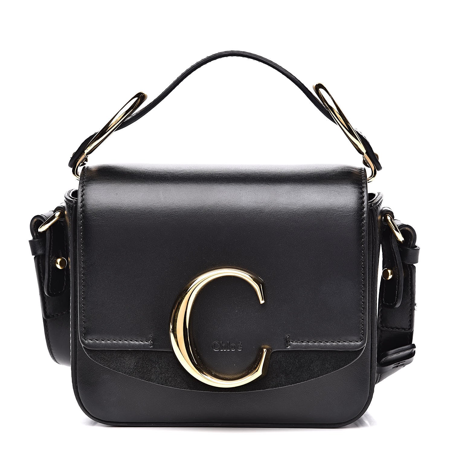 Chloe Shiny Calfskin Suede Mini C Double Carry Black 1 of 12