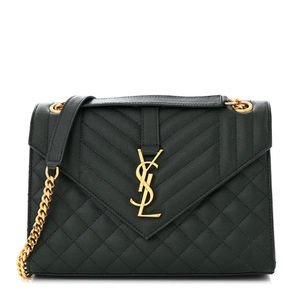 Saint Laurent Grain De Poudre Textured Mixed Matelasse Triquilt Medium Monogram Satchel Vert Fonce 1 of 11
