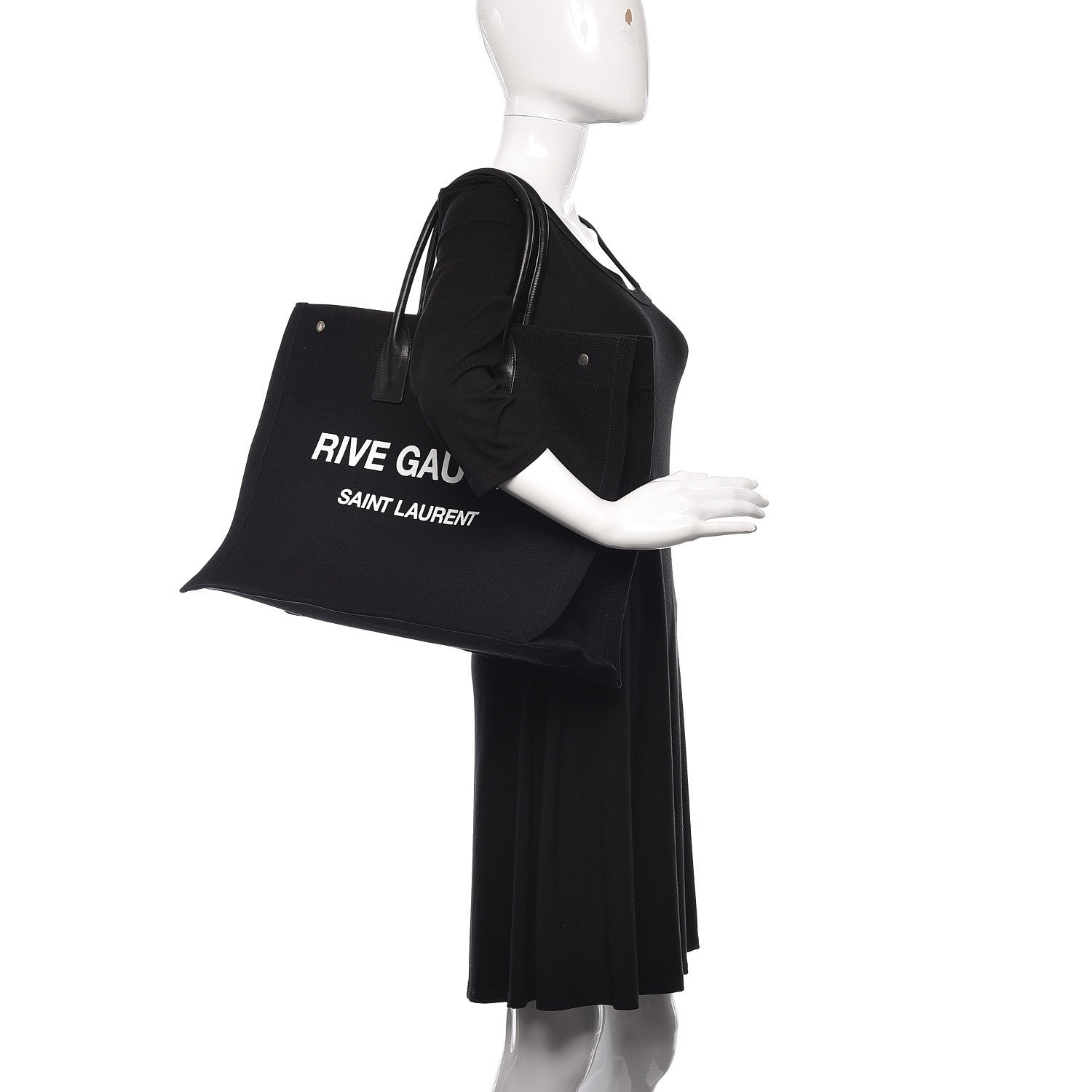 Saint Laurent Linen Calfskin Rive Gauche Tote Black 2 of 10