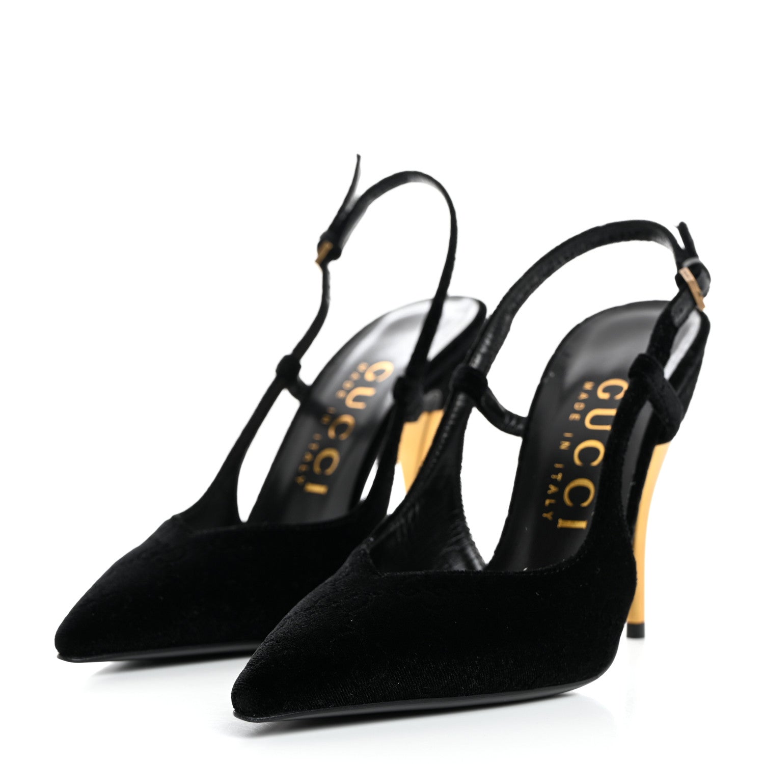 Gucci Velvet GG Monogram Slingback 115mm Pumps 37 Black 3 of 9