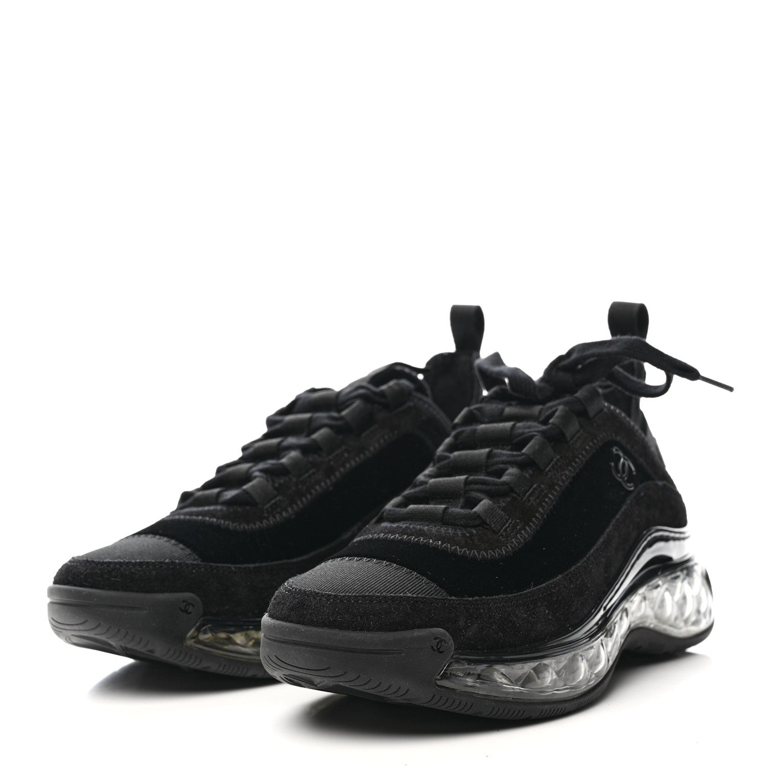 Chanel Suede Calfskin Velvet Grosgrain CC Sneakers 35.5 Black 4 of 9