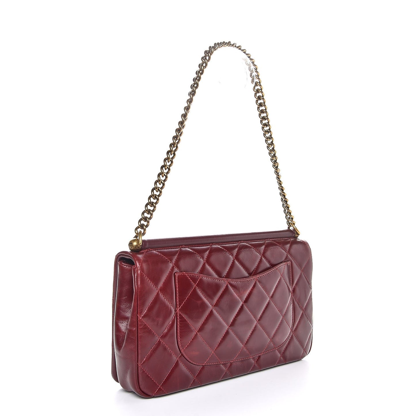 Calfskin Quilted Gold Bar Flap Burgundy