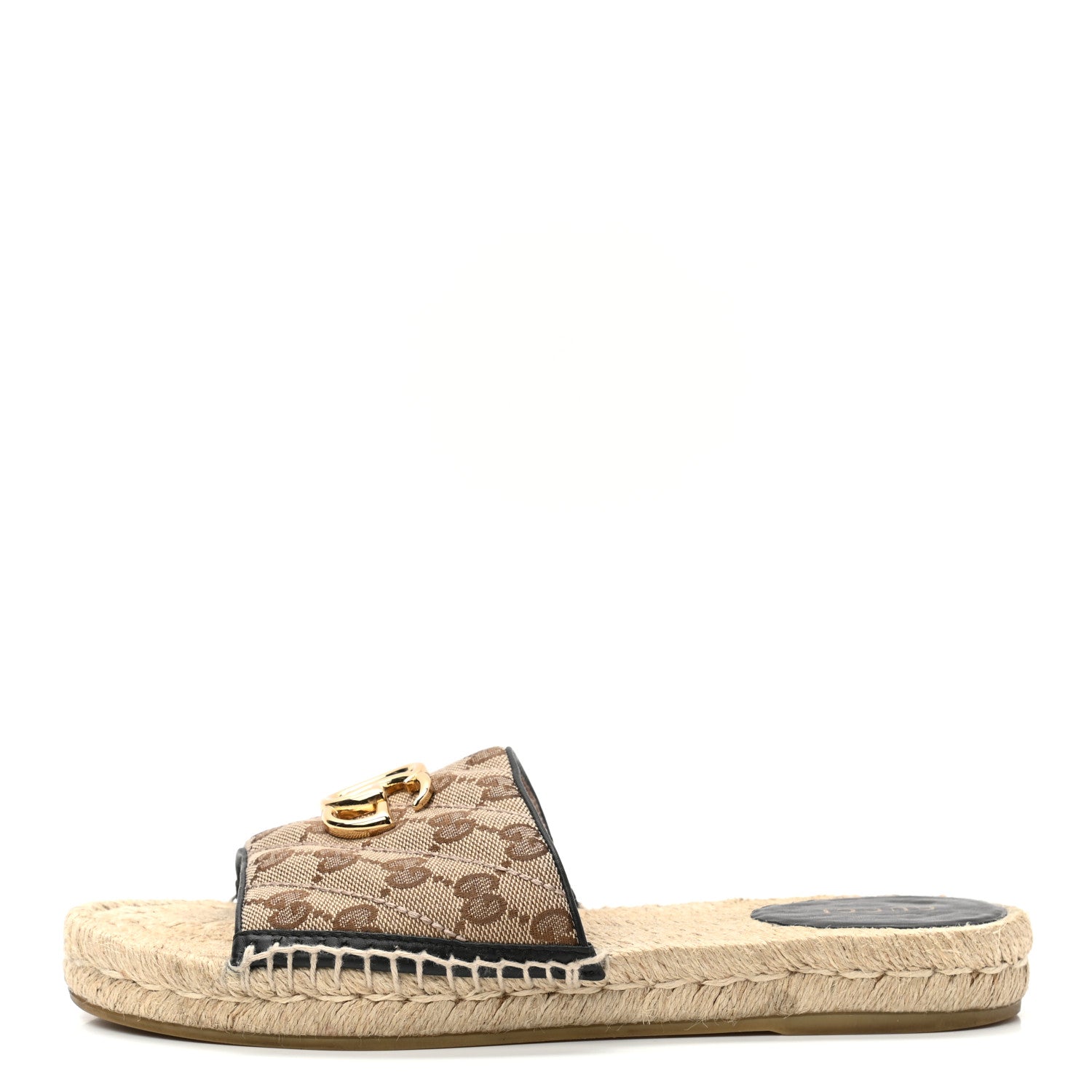 Gucci Monogram Matelasse GG Marmont Espadrille 20mm Slide Sandals 38 Beige Ebony Black 1 of 11