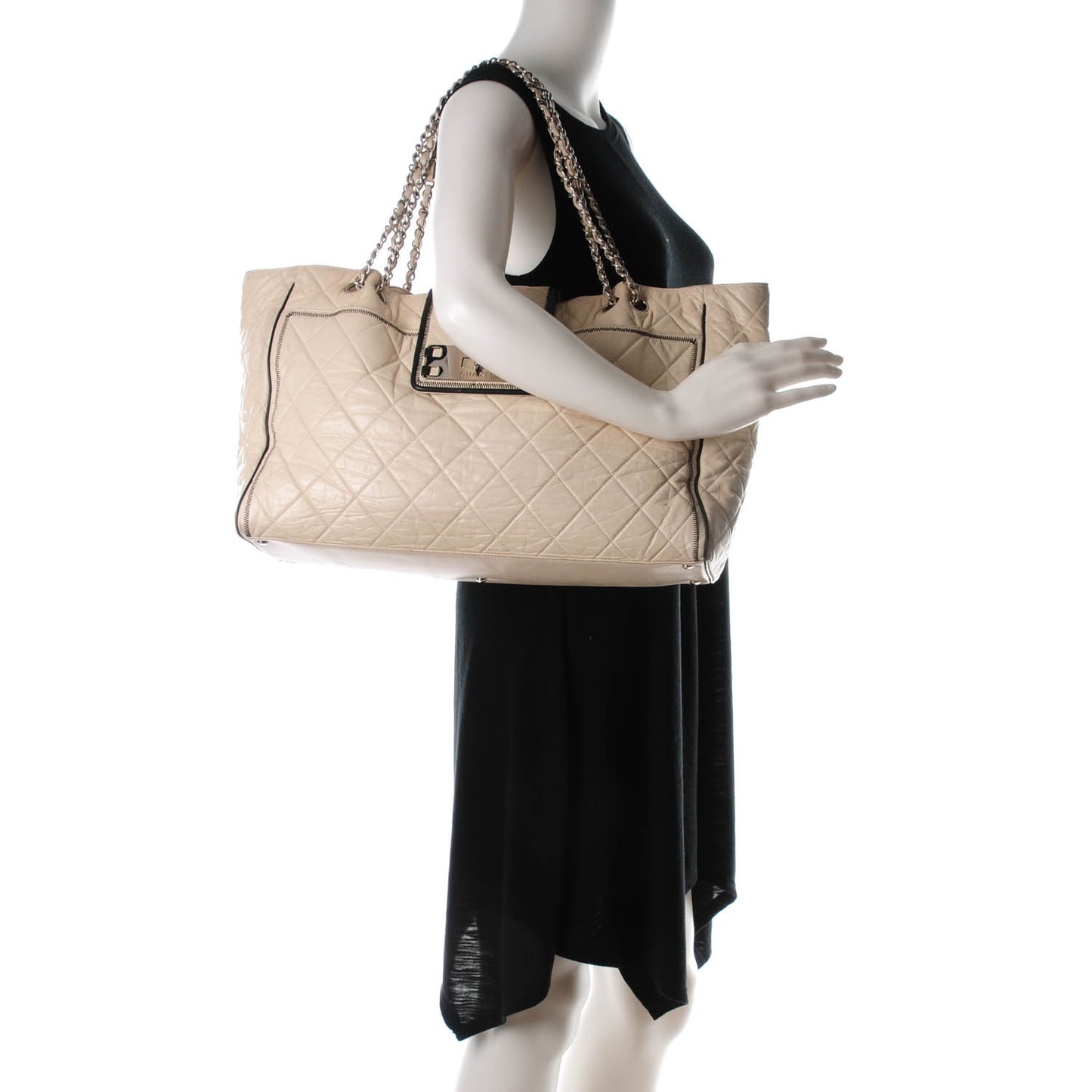 Glazed Lambskin Quilted North South XL Tote White
