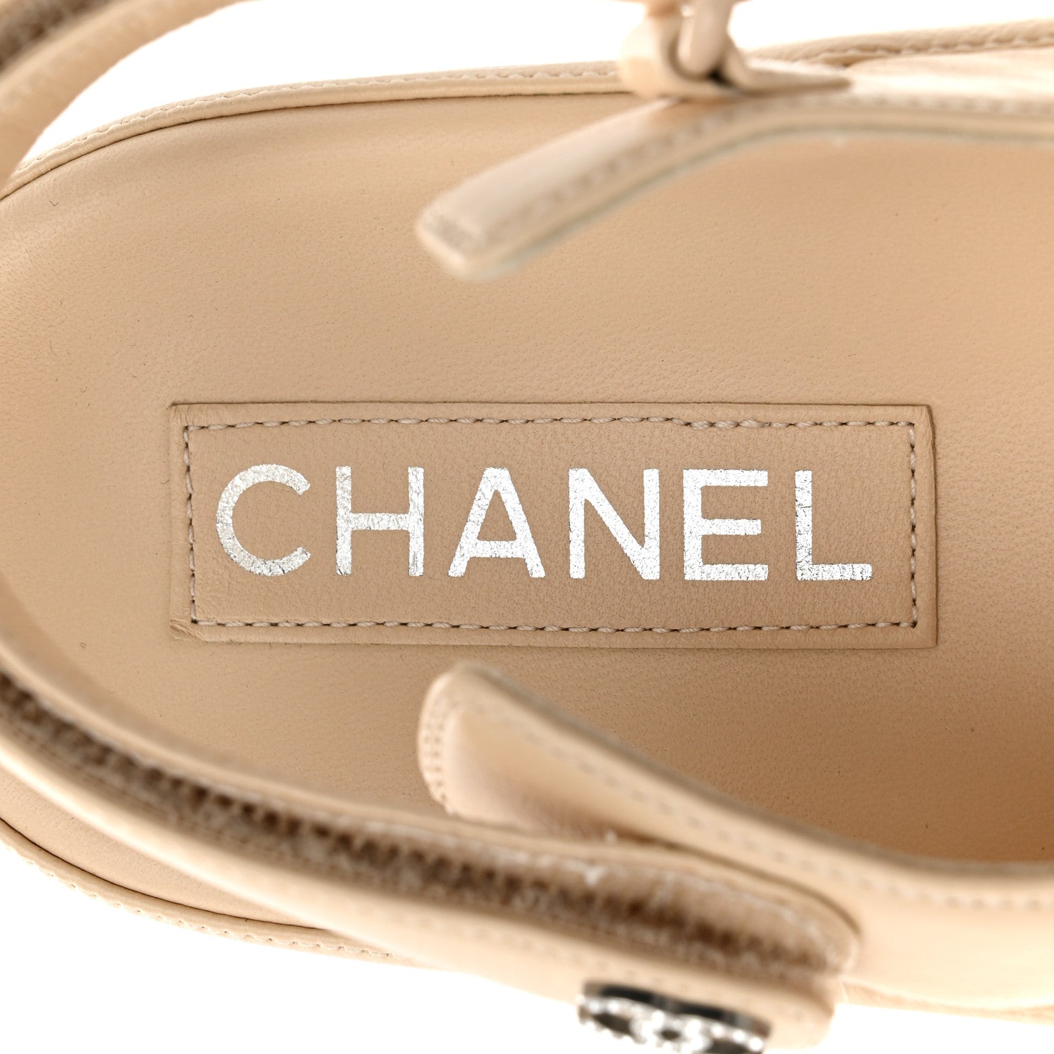 Chanel Lambskin Crystal CC Velcro Dad Sandals 40 Beige 7 of 9