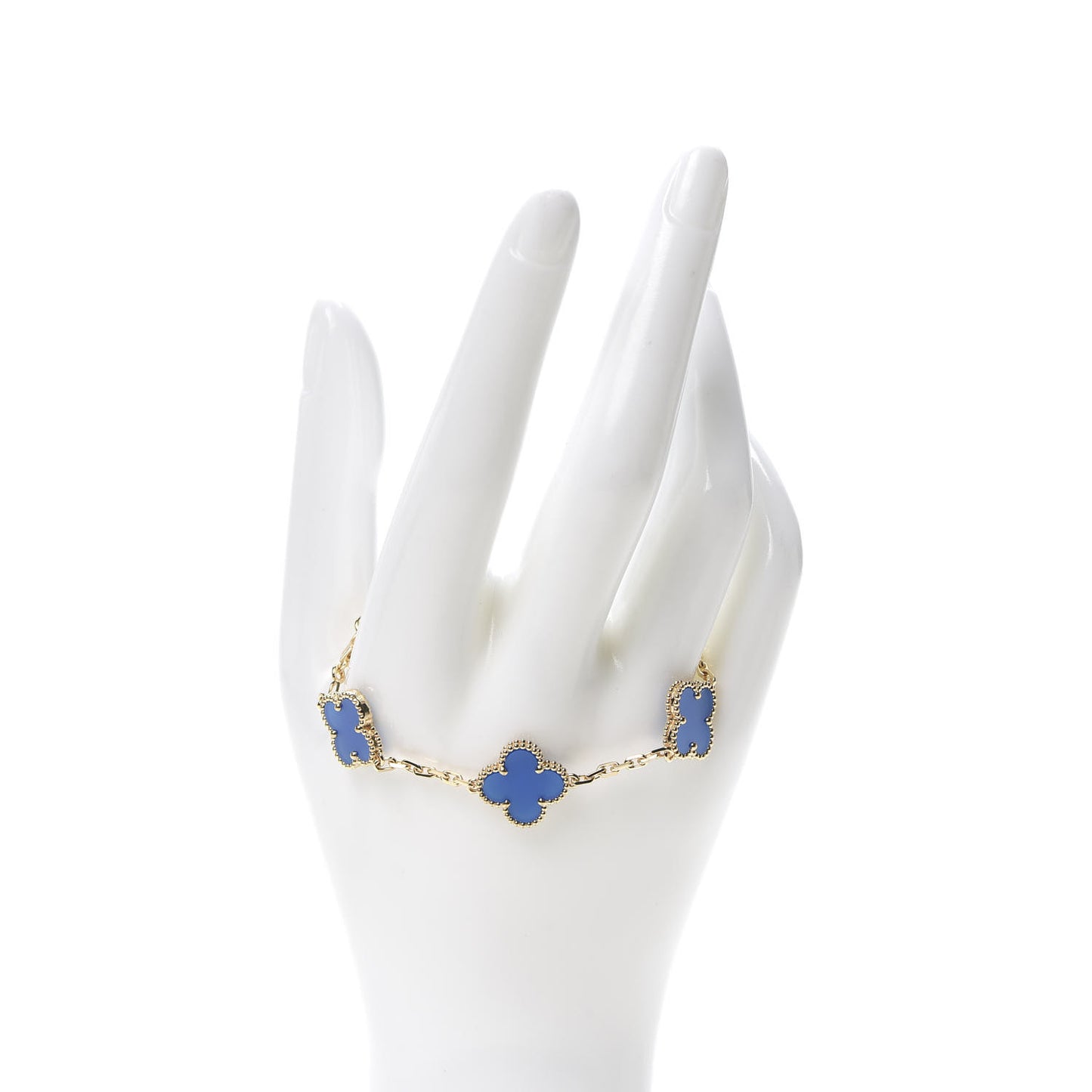 18K Yellow Gold Blue Agate 5 Motifs Vintage Alhambra Bracelet