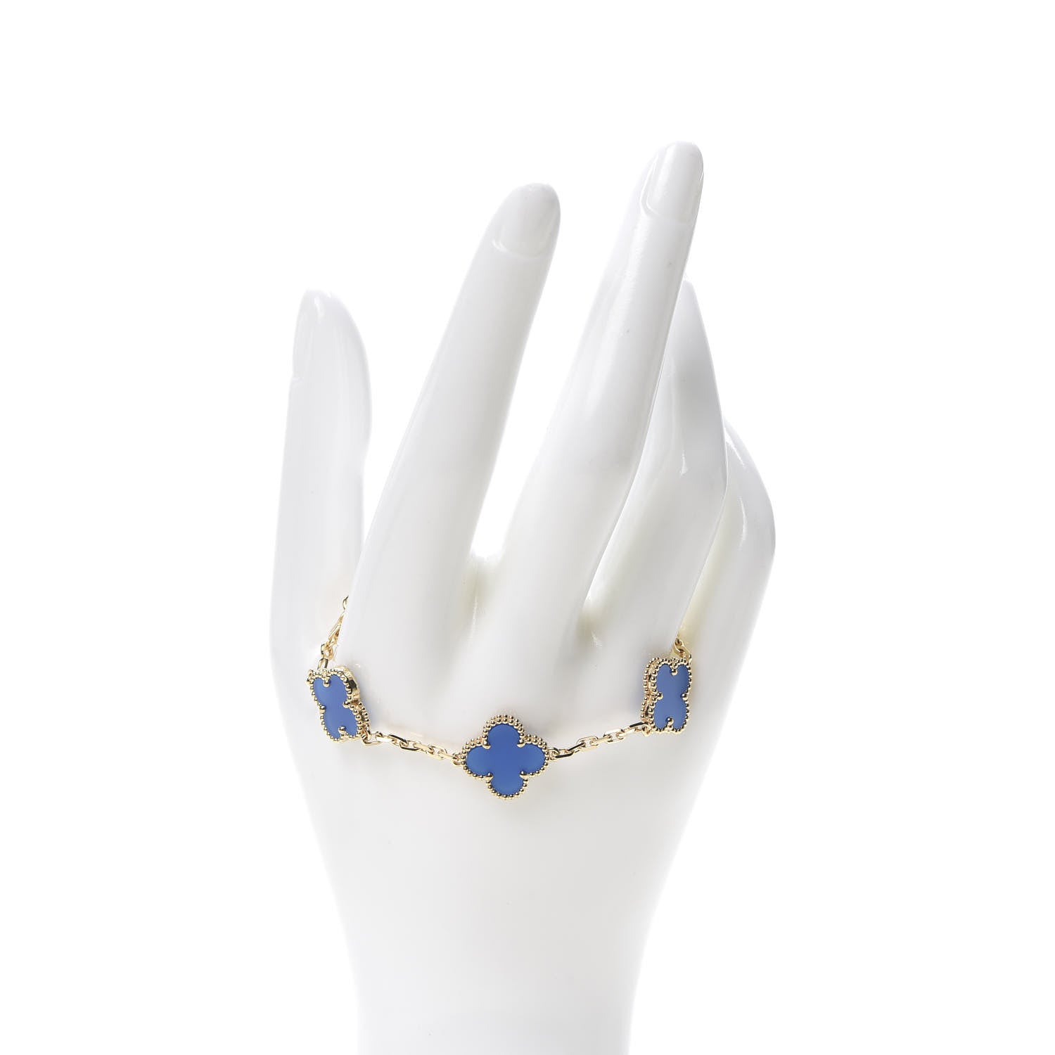 Van Cleef & Arpels 18K Yellow Gold Blue Agate 5 Motifs Vintage Alhambra Bracelet 2 of 8